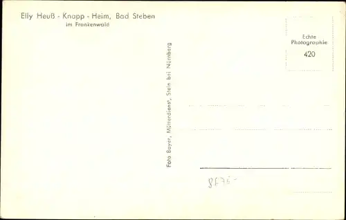Ak Bad Steben in Oberfranken, Elly Heuß Knapp Heim im Frankenwald