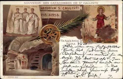 Litho Roma Rom Lazio, Souvenir des Catacombes de St. Calliste, Heilige