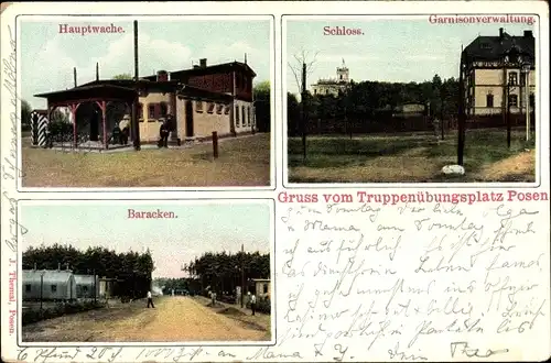 Ak Poznań Posen, Truppenübungsplatz, Baracken, Garnisonverwaltung, Schloss, Hauptwache