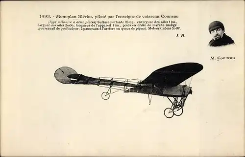 Ak Monoplan Bleriot, Aéroplane, Aviateur Conneau, Pilot