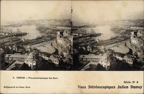 Stereo Ak Genova Genua Ligurien, Vue panoramique du Port