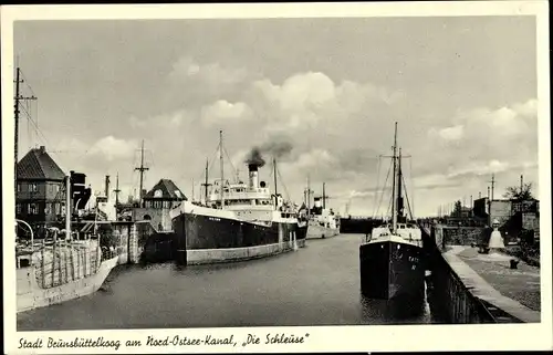 Ak Brunsbüttelkoog Brunsbüttel in Dithmarschen, Am Nord-Ostsee-Kanal, Schleuse, Dampfer