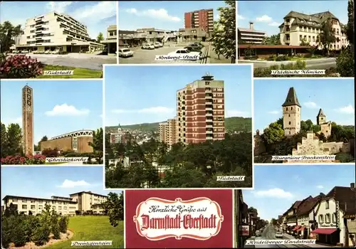 Ak Eberstadt Darmstadt in Hessen, Südstadt, Christuskirche, Heidelberger Landstraße, Nordwest-Stadt