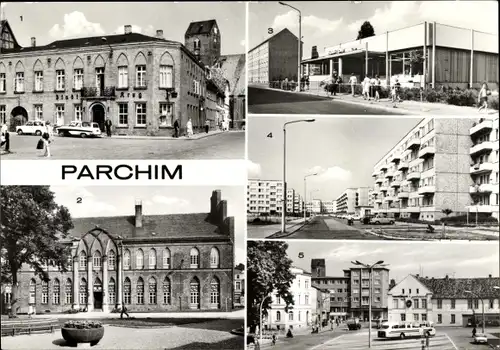 Ak Parchim in Mecklenburg Vorpommern, Waagestraße, Rathaus, HO Kaufhalle, Platz der Arbeit