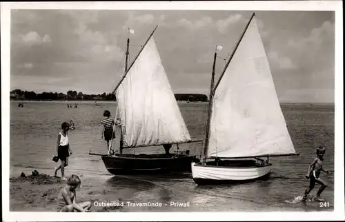 Ak Ostseebad Travemünde Lübeck, Priwall, Strand, Segelboote