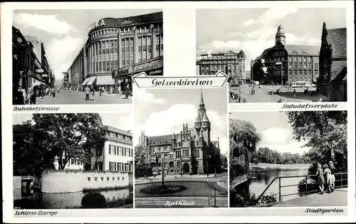 Ak Gelsenkirchen im Ruhrgebiet, Bahnhofstraße, Rathaus, Schloss Berge, Stadtgarten