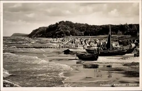 Ak Kölpinsee Ostseebad Loddin auf Usedom, Strandpartie, Boote