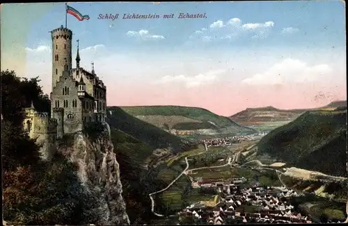 Ak Honau Lichtenstein in Württemberg, Schloss Lichtenstein mit Echaztal