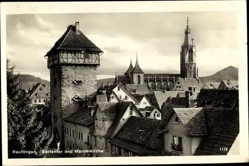 Ak Reutlingen in Württemberg, Stadtblick mit Gartentor und Marienkirche