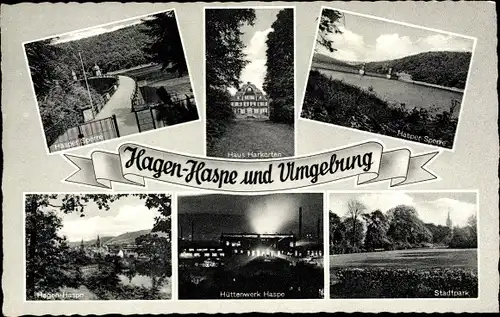 Ak Haspe Hagen Westfalen, Hüttenwerk Haspe, Stadtpark, Hasper Sperre