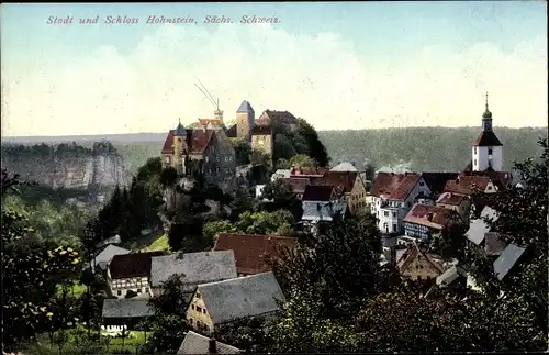 Ak Hohnstein Sächsische Schweiz, Stadt und Schloss