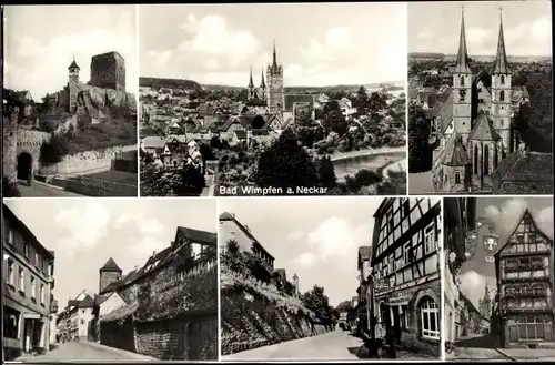 Ak Bad Wimpfen am Neckar, Stadt, Kirche, Burg, Fachwerkhaus, Straßenpartie