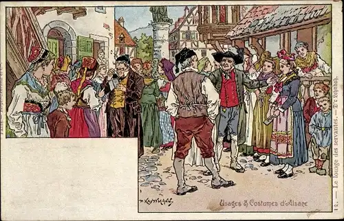 Künstler Ak Kauffmann, Usages et Costumes d'Alsace, Elsässer Bräuche und Trachten, D'r Lehndah