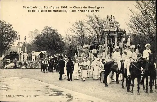 Ak Paris, Cavalcade de Boeuf gras 1907, Place Armand Carrel