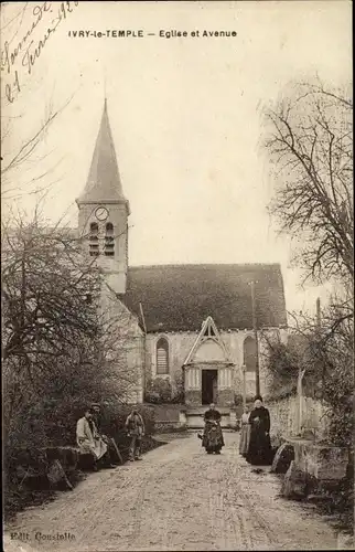 Ak Ivry le Temple Oise, Eglise et Avenue
