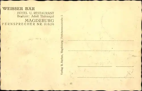 Ak Magdeburg, Hotel Restaurant Weißer Bär