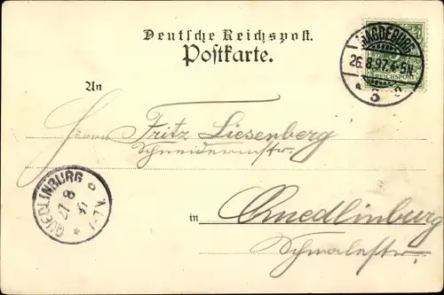 Litho Magdeburg, Kaiser Wilhelm Denkmal, Dom, Kaisertag August 1897