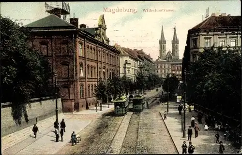 Ak Magdeburg, Wilhelmstraße, Straßenbahnen