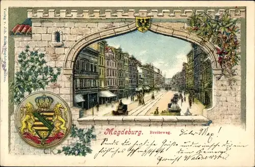 Wappen Passepartout Litho Magdeburg, Breiter Weg