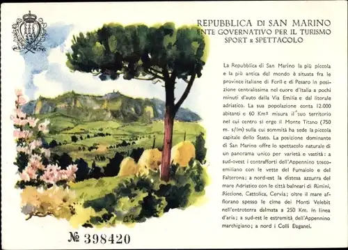 Künstler Ak Repubblica di San Marino, ente Governativo per il Turismo, Sport et Spettacolo
