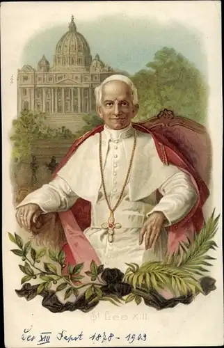 Litho Portrait von Papst Leo XIII, Thron, Trauerkarte zum Tod 1903