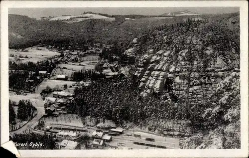 Ak Oybin Oberlausitz, Ort vom Berg gesehen, Winter