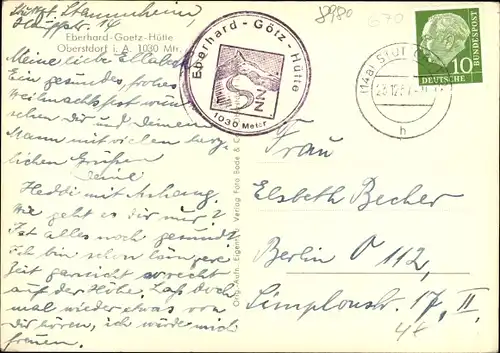 Ak Oberstdorf im Oberallgäu, Eberhard-Goetz-Hütte