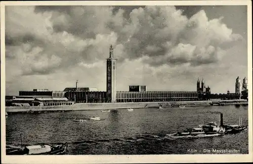 Ak Köln am Rhein, Die Messebauten, Dampfer auf dem Rhein
