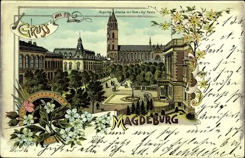 Litho Magdeburg, Augustastraße, Dom, Kgl. Palais