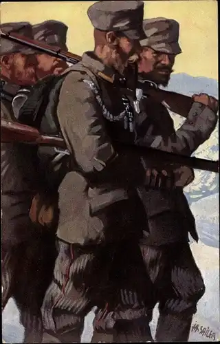 Künstler Ak Sailer, Jos. Andr., KuK Landsturm Patrouille, I. WK