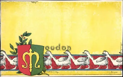 Wappen Künstler Ak Turrian, Moudon Kanton Waadt, Gänse, Pflanze