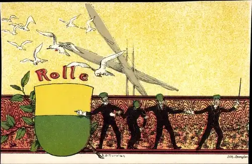 Wappen Künstler Ak Turrian, Rolle Kanton Waadt, Studenten, Möwen