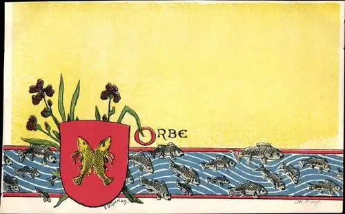 Wappen Künstler Ak Turrian, Orbe Kanton Waadt Schweiz, Fische