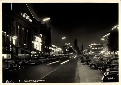 Foto Ak Berlin Charlottenburg, Kurfürstendamm, Haus Wien, Leuchtreklame, Autos