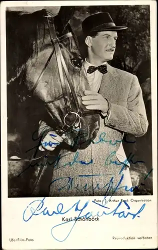 Ak Schauspieler Karl Schönböck, Portrait, Autogramm, Pferd