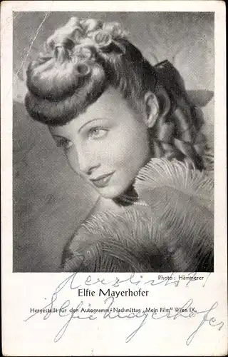 Ak Schauspielerin Elfie Mayerhofer, Portrait, Autogramm, Feder