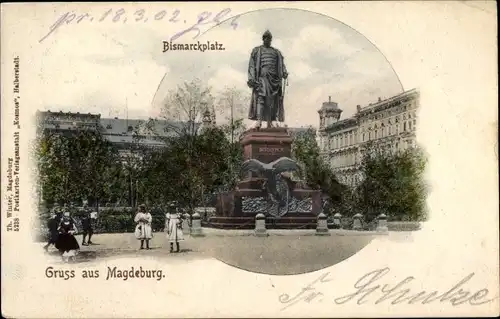 Ak Magdeburg an der Elbe, Bismarckplatz mit Denkmal