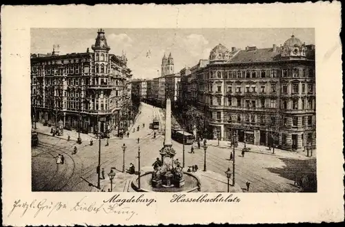 Ak Magdeburg an der Elbe, Hasselbachplatz mit Brunnen