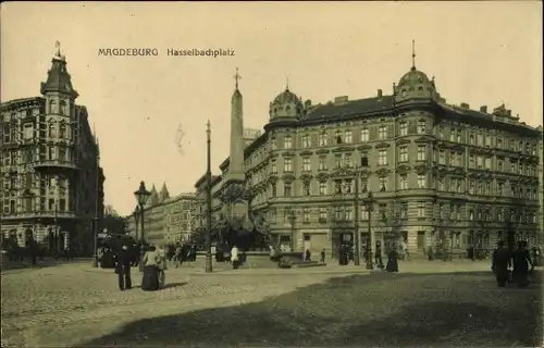 Ak Magdeburg an der Elbe, Hasselbachplatz mit Brunnen