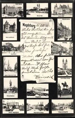 Ak Magdeburg an der Elbe, Stadtansichten, Dom, Rathaus, Kirche, Bismarckdenkmal