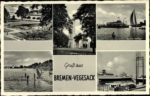 Ak Vegesack Bremen, Großer Anleger, Signalstation, Strand, Weserpartie