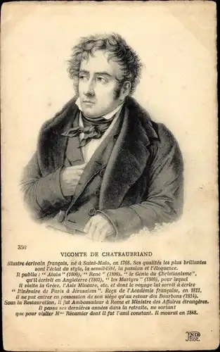 Ak Schriftsteller Vicomte de Chateaubriand, Portrait