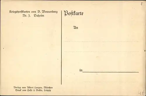 Künstler Ak Wennerberg, Bruno, Daheim, zwei Frauen und ein Mann, Soldat