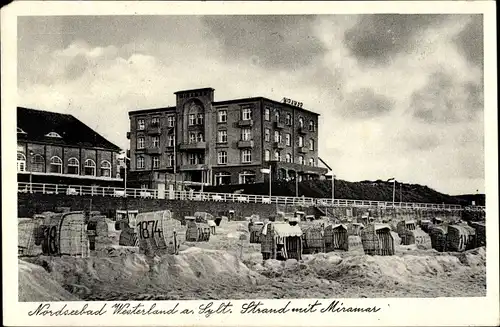 Ak Westerland auf Sylt, Strand mit Miramar