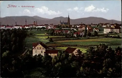 Ak Zittau in der Oberlausitz, Blick auf den Ort vom Eckertsberge