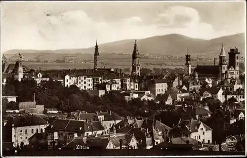 Ak Zittau Sachsen, Gesamtbild vom Kummersberg, Klosterturm, Johanneum, Rathaus