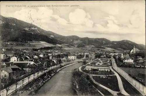Ak Payerbach an der Rax in Niederösterreich, Ort vom Schwarzviadukt gesehen