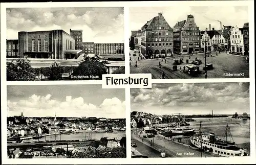 Ak Flensburg Holstein, Deutsches Haus, Hafen, Südermarkt, Ort