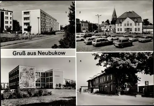 Ak Neubukow in Mecklenburg, Neubausiedlung am Panzower Weg, Markt, Bahnhof