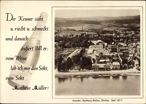 Ak Eltville am Rhein Hessen, Blick auf den Ort, Sektkellerei Matheus Müller, Reklame